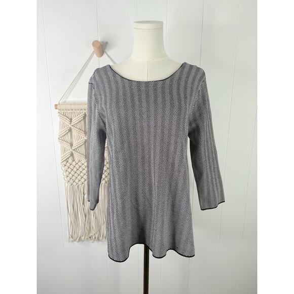 Frnch Herringbone Swing Top Size M/L Black White 3/4 Sleeve - Picture 1 of 8